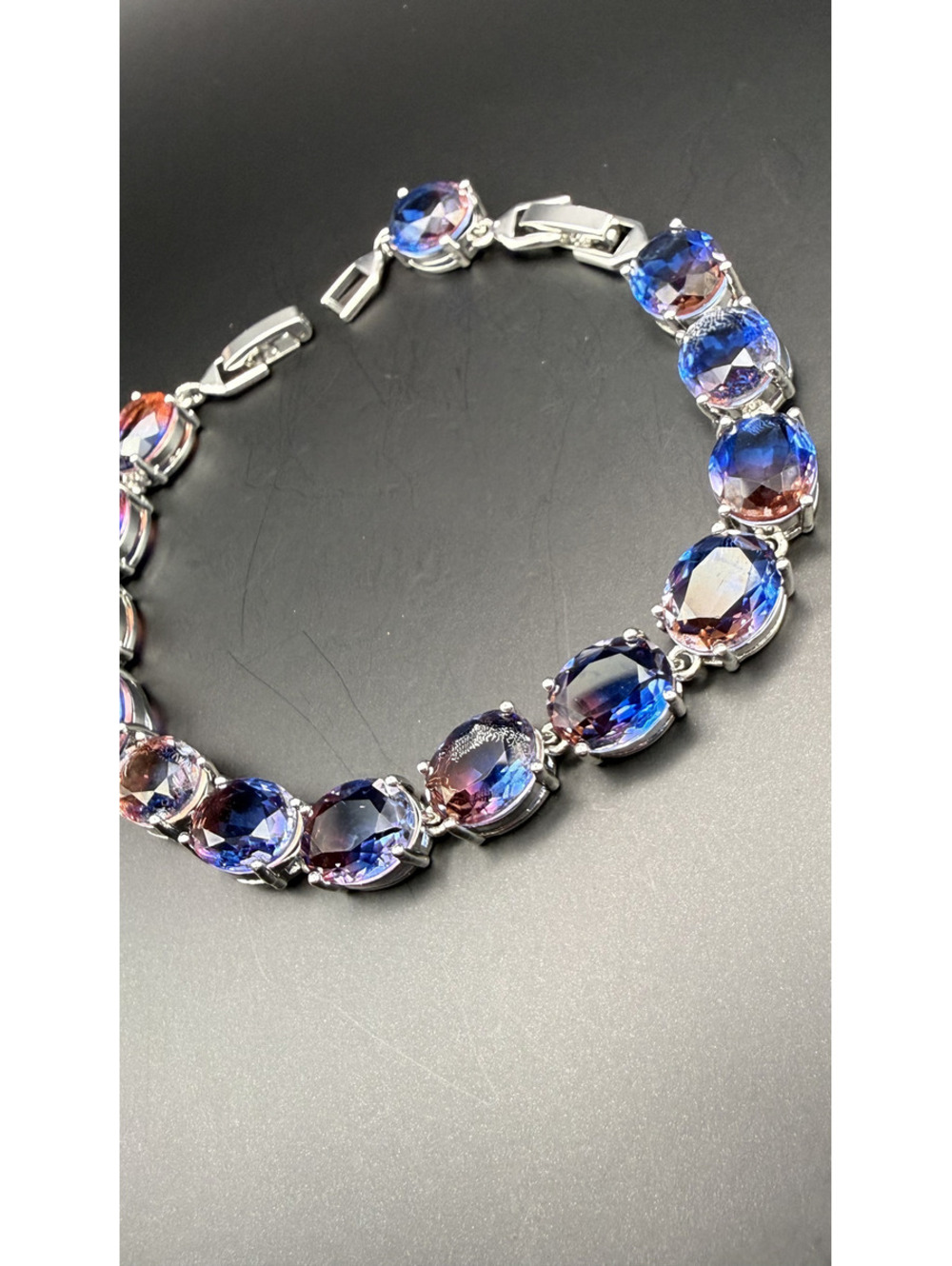 candy+clover elite blue pink gradient crystal 14k white gold plated bracelet